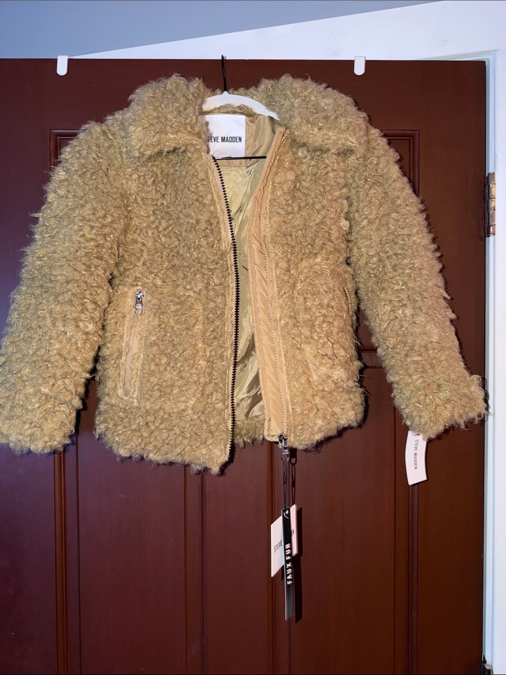 Steve Madden Kids Faux-Sherpa Puffer Jacket in Tan